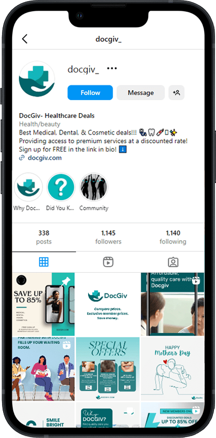 Docgiv logo instagram page in mobile view