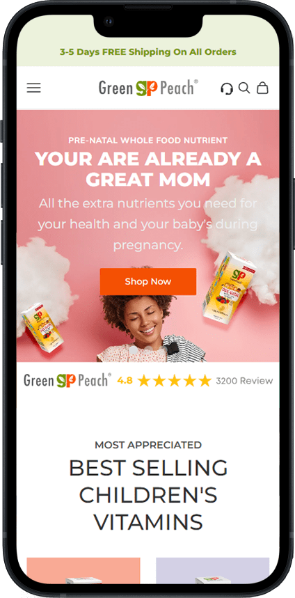 GreenPeach logo Webpage in mobile view