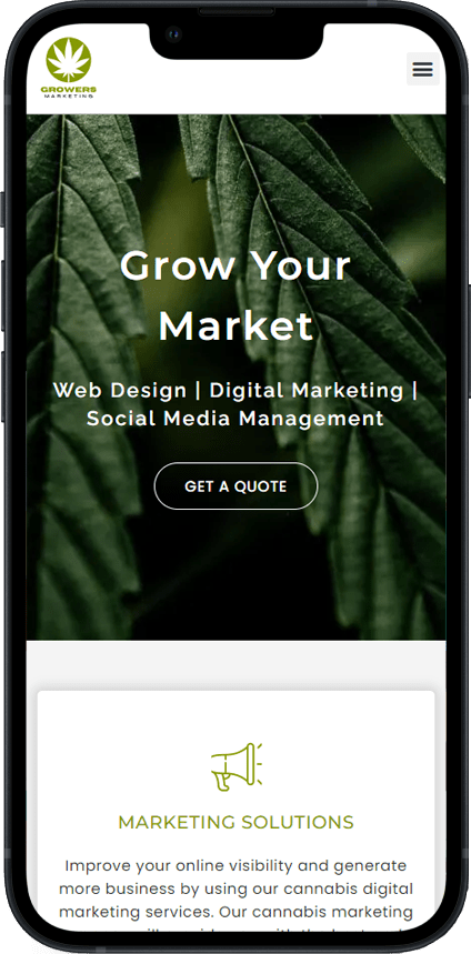 Growers Marketing logo webpage in mobile view